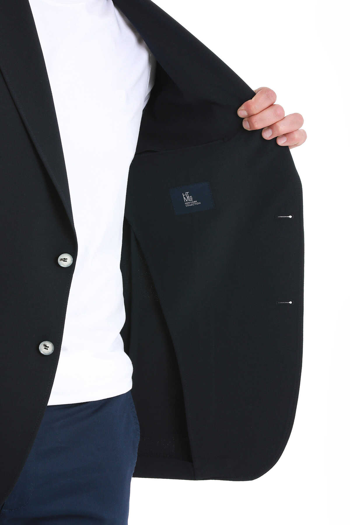 Lacivert Slim Fit Mono Yaka Casual Ceket - 7