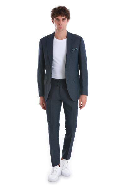 Lacivert Slim Fit Mono Yaka Klasik Takım Elbise 