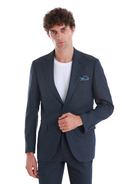 Lacivert Slim Fit Mono Yaka Klasik Takım Elbise - 2