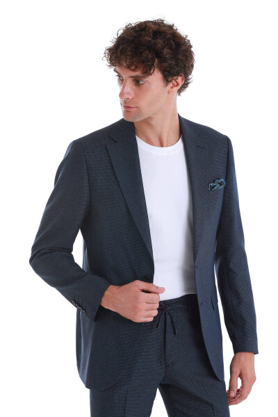 Lacivert Slim Fit Mono Yaka Klasik Takım Elbise - 3