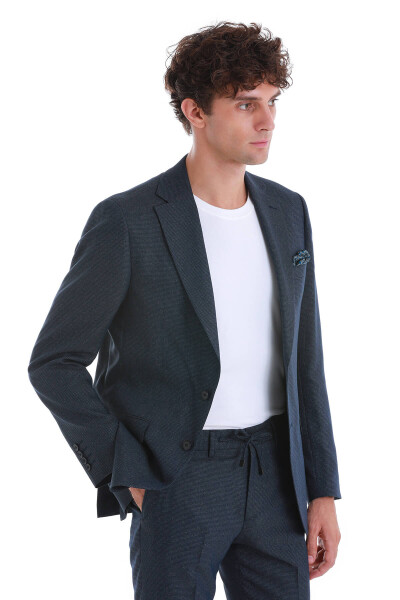 Lacivert Slim Fit Mono Yaka Klasik Takım Elbise - 4