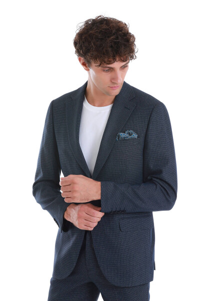 Lacivert Slim Fit Mono Yaka Klasik Takım Elbise - 5