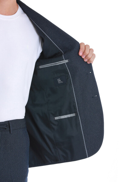 Lacivert Slim Fit Mono Yaka Klasik Takım Elbise - 7