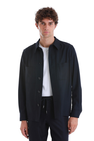 Lacivert Slim Fit Mono Yaka Overshirt Spor Takım - 2