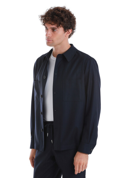 Lacivert Slim Fit Mono Yaka Overshirt Spor Takım - 3