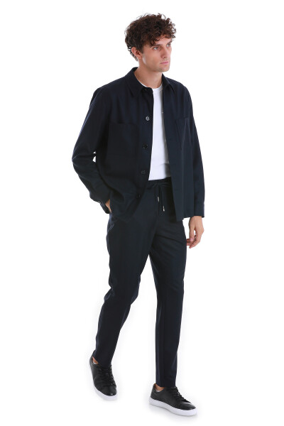 Lacivert Slim Fit Mono Yaka Overshirt Spor Takım - 4