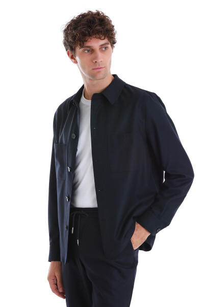 Lacivert Slim Fit Mono Yaka Overshirt Spor Takım - 5