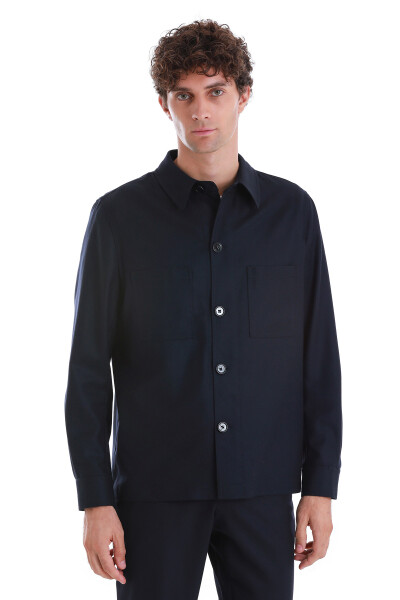 Lacivert Slim Fit Mono Yaka Overshirt Spor Takım - 7