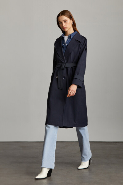 Saykı Woman Lacivert Mono Yaka Pamuklu Trençkot - 2