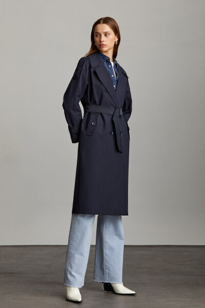Saykı Woman Lacivert Mono Yaka Pamuklu Trençkot - 3