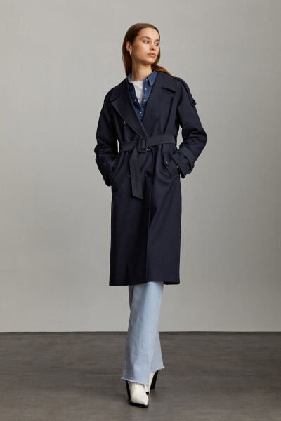 Saykı Woman Lacivert Mono Yaka Pamuklu Trençkot - 4