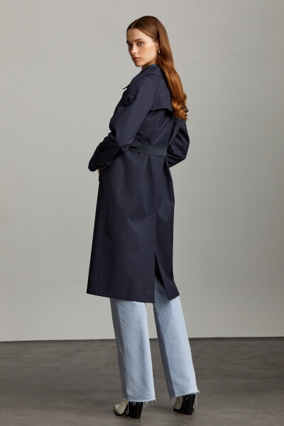 Saykı Woman Lacivert Mono Yaka Pamuklu Trençkot - 5