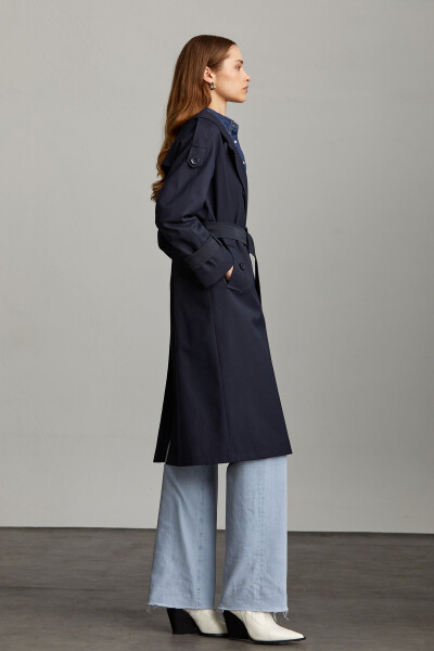 Saykı Woman Lacivert Mono Yaka Pamuklu Trençkot - 6