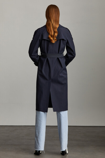 Saykı Woman Lacivert Mono Yaka Pamuklu Trençkot - 7