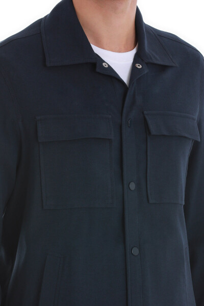 Lacivert Slim Fit Mono Yaka Pamuklu Overshirt Takım - 6