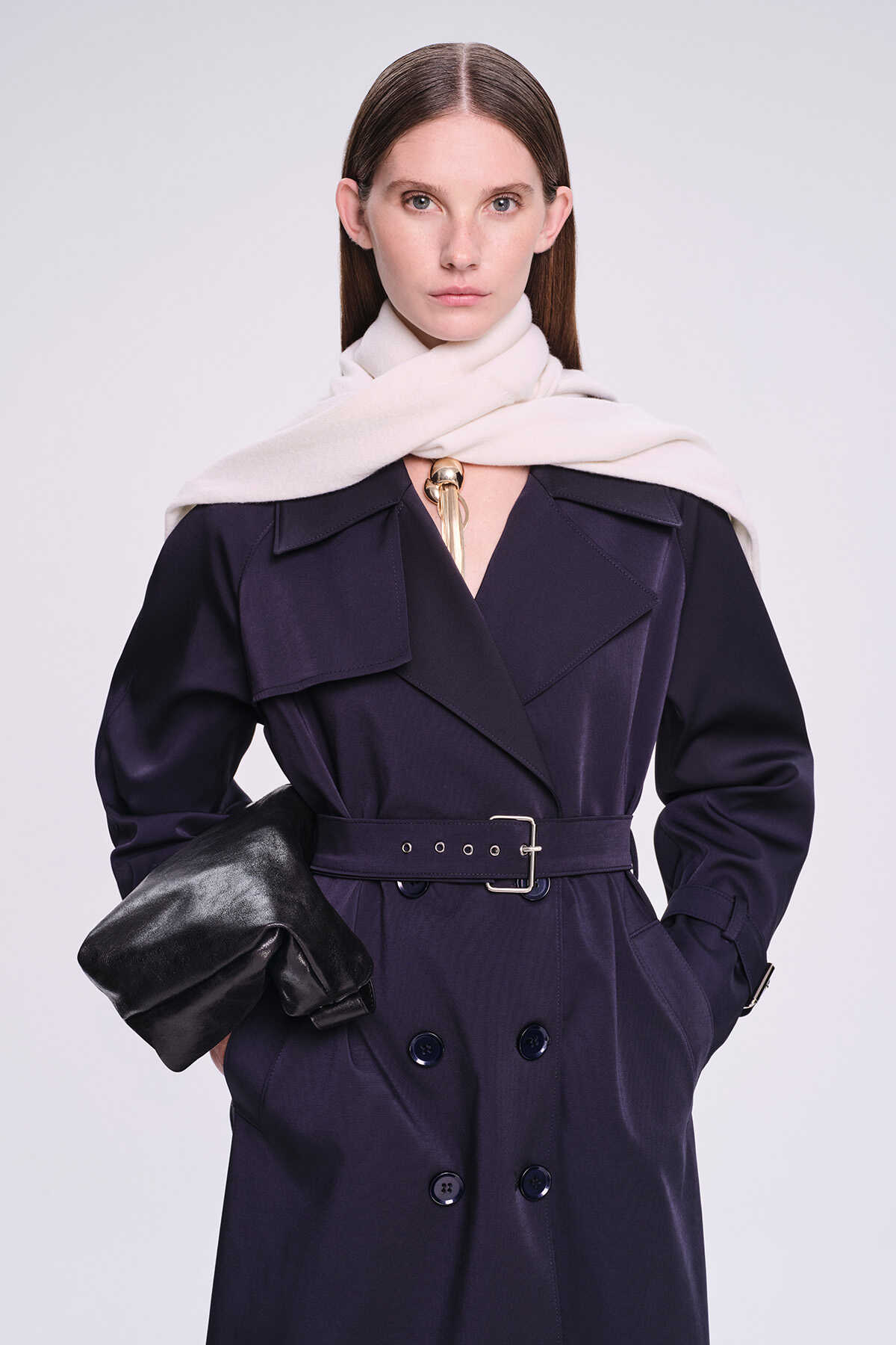 Saykı Woman Lacivert Slim Fit Mono Yaka Pamuklu Trençkot - 1