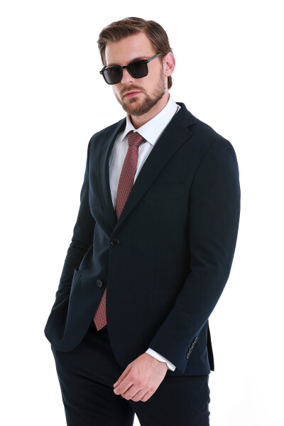 Lacivert Slim Fit Mono Yaka Takım Elbise - 2