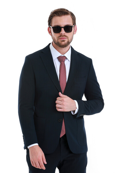 Lacivert Slim Fit Mono Yaka Takım Elbise - 3