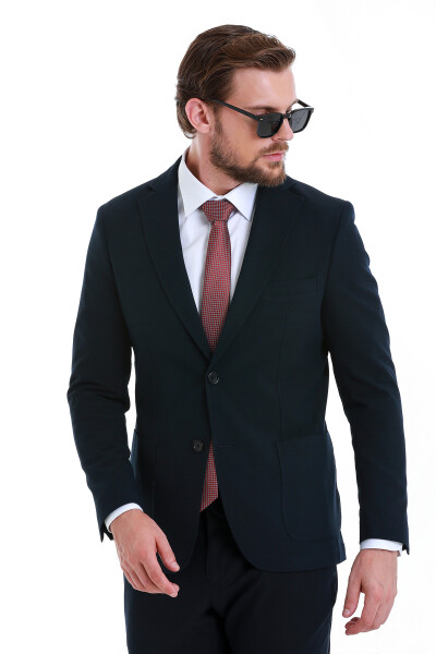 Lacivert Slim Fit Mono Yaka Takım Elbise - 4