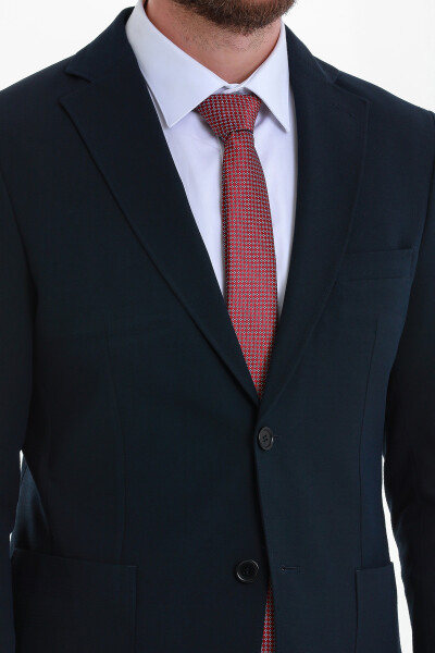 Lacivert Slim Fit Mono Yaka Takım Elbise - 6