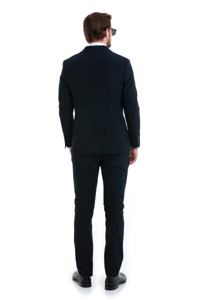 Lacivert Slim Fit Mono Yaka Takım Elbise - 7