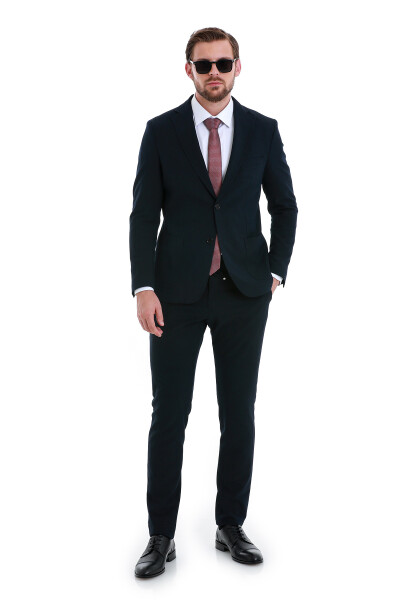 Lacivert Slim Fit Mono Yaka Takım Elbise 