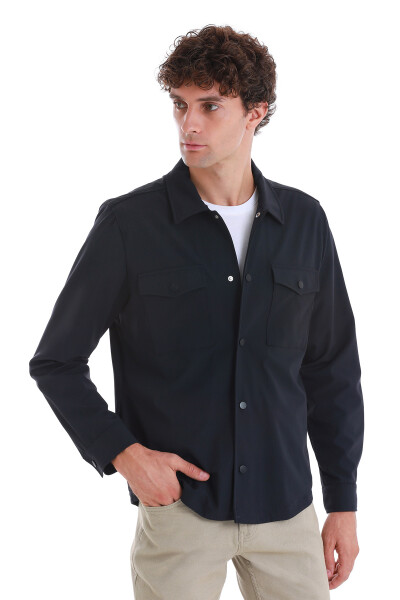 Lacivert Slim Fit Overshirt Gömlek Ceket - 4