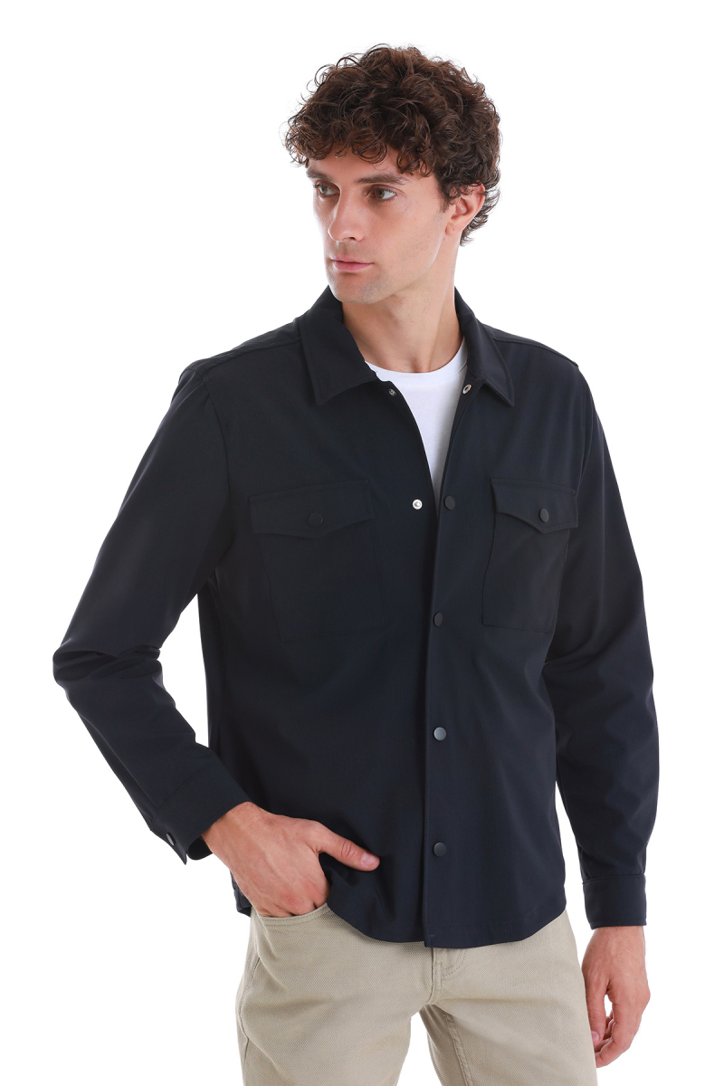 Lacivert Slim Fit Overshirt Gömlek Ceket - Hatem Saykı (1)