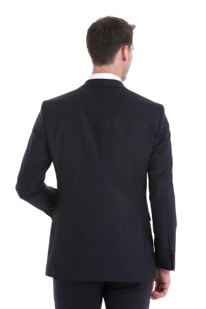 Lacivert Slim Fit Düz Sivri Yaka Klasik Takım Elbise - Thumbnail