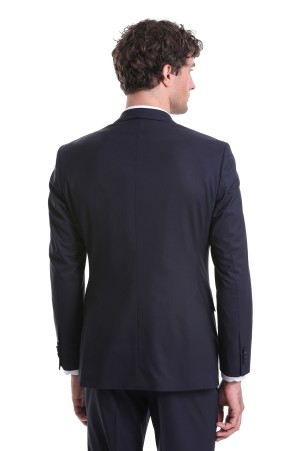 Lacivert Slim Fit Düz Sivri Yaka Klasik Takım Elbise - Thumbnail
