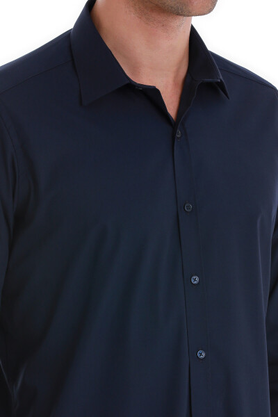 Lacivert Slim Fit Slim Yaka Pamuklu Uzun Kollu Spor Gömlek - 5