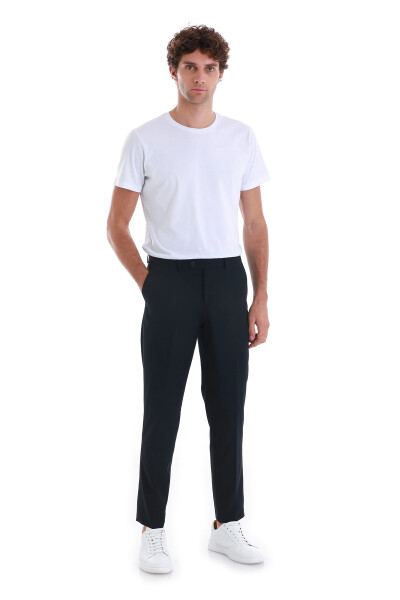 Lacivert Slim Fit Yandan Cepli Kumaş Pantolon - 2