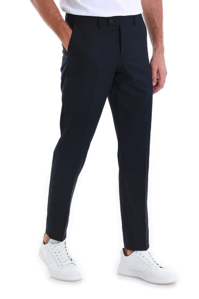 Lacivert Slim Fit Yandan Cepli Kumaş Pantolon - 4