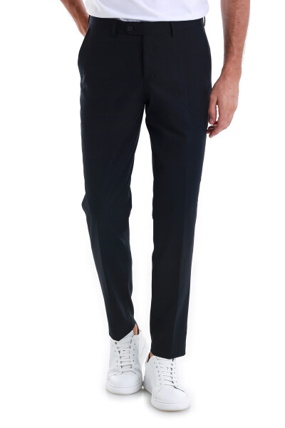 Lacivert Slim Fit Yandan Cepli Kumaş Pantolon 