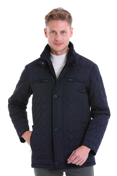 Lacivert Slim Fit Hakim Yaka Mont 