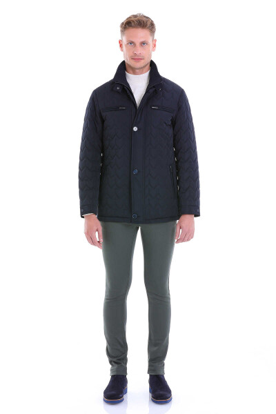 Lacivert Slim Fit Hakim Yaka Mont - 4