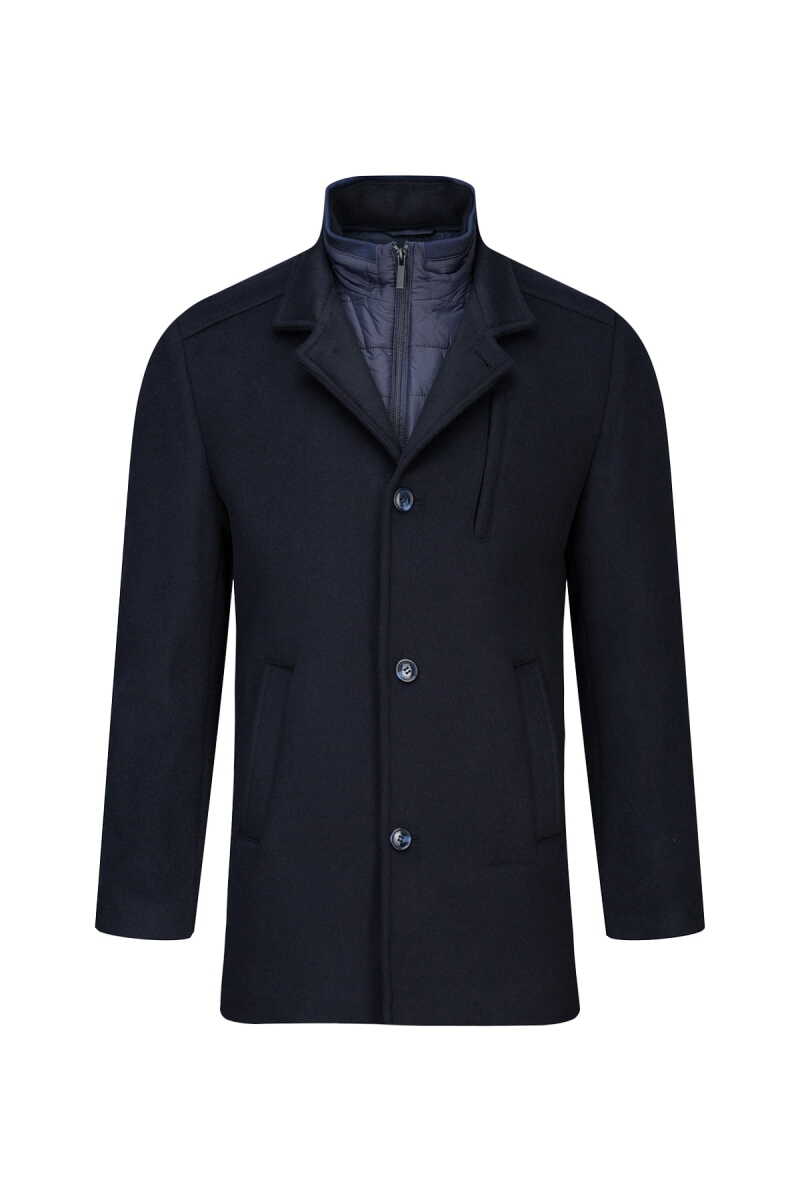 Lacivert Slim Fit Hakim Yaka İçlikli Kaşe Yünlü Palto - Saykı