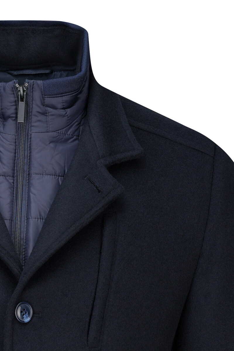 Lacivert Slim Fit Hakim Yaka İçlikli Kaşe Yünlü Palto - Saykı (1)