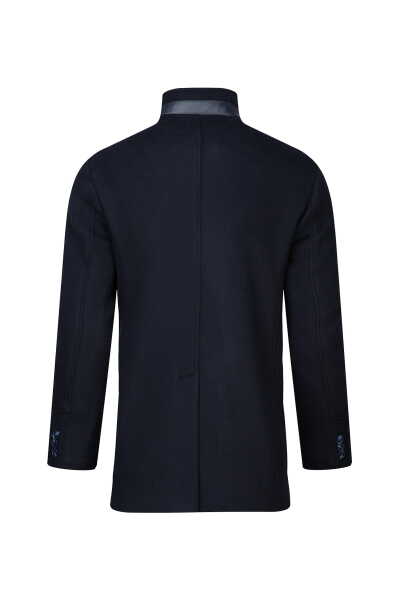 Lacivert Slim Fit Hakim Yaka İçlikli Kaşe Yünlü Palto - 3