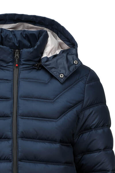 Lacivert Slim Fit Hakim Yaka Kapüşonlu Şişme Mont - 2