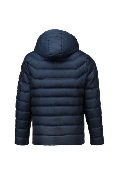 Lacivert Slim Fit Hakim Yaka Kapüşonlu Şişme Mont - 3