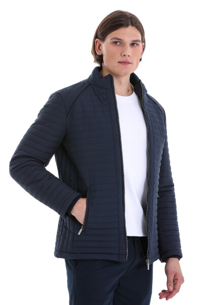 Lacivert Slim Fit Hakim Yaka Mont 