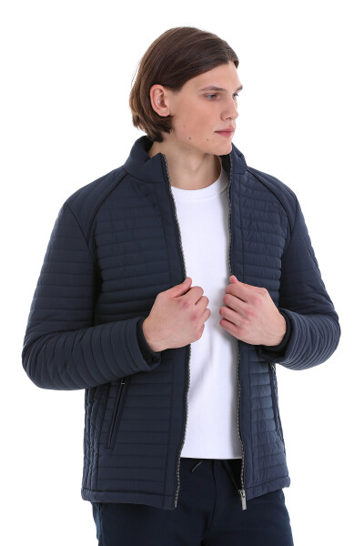 Lacivert Slim Fit Hakim Yaka Mont - 3