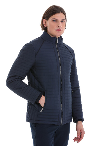 Lacivert Slim Fit Hakim Yaka Mont - 4