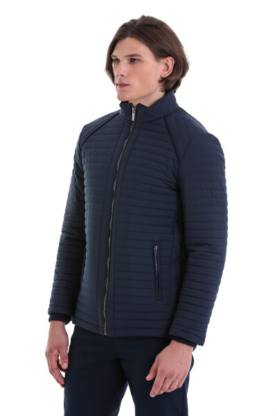 Lacivert Slim Fit Hakim Yaka Mont - 5