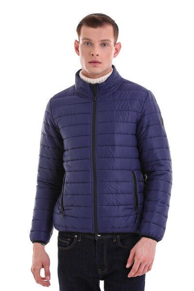 Lacivert Slim Fit Hakim Yaka Şişme Mont 