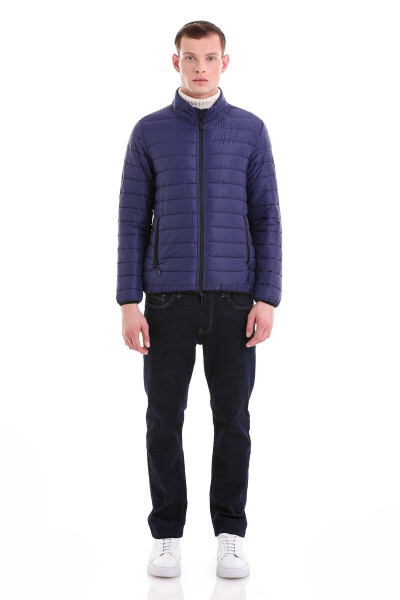 Lacivert Slim Fit Hakim Yaka Şişme Mont - 2