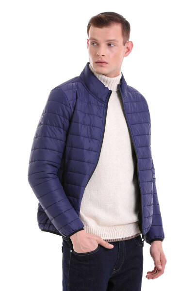 Lacivert Slim Fit Hakim Yaka Şişme Mont - 3