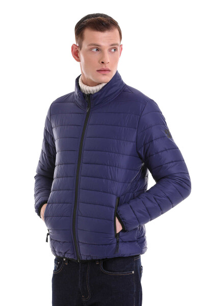 Lacivert Slim Fit Hakim Yaka Şişme Mont - 4