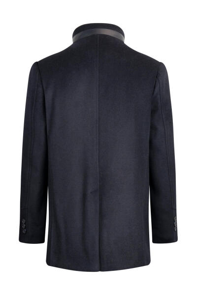 Lacivert Slim Fit Hakim Yaka Yünlü Basic Palto - 2